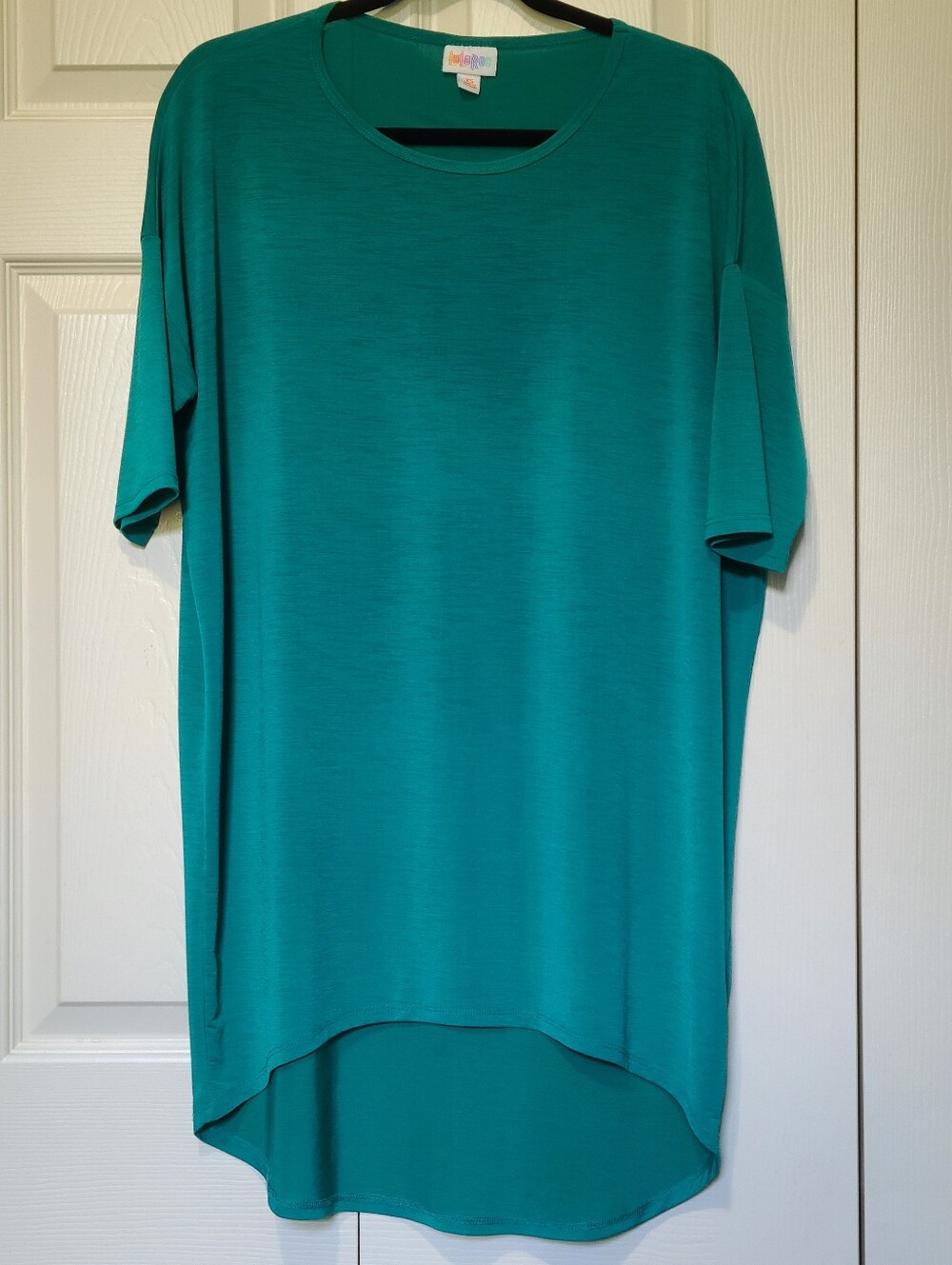 LuLaRoe Irma Jade Teal Green Oversized Tunic Tee Top Dolman Short Sleeves XS